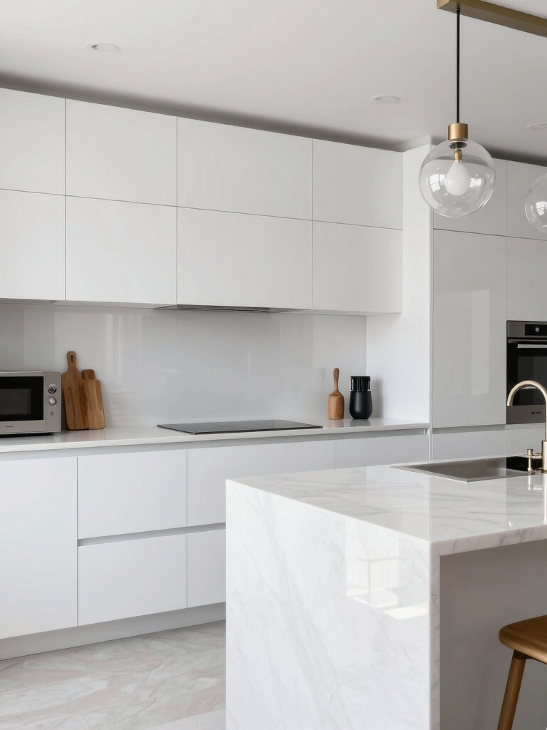 sleek white kitchen surfaces