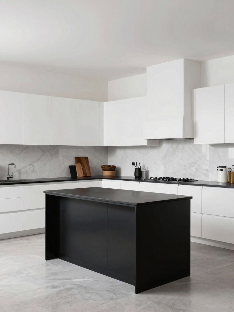 striking white black kitchen contrast