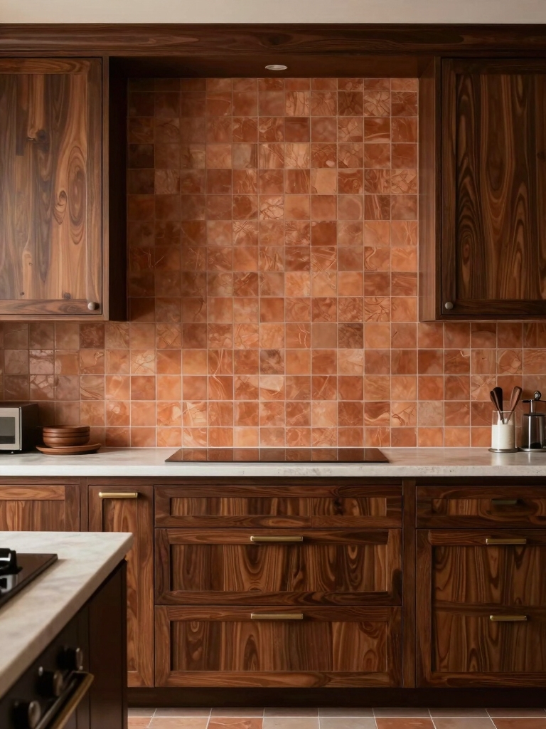 terracotta enhances brown cabinetry