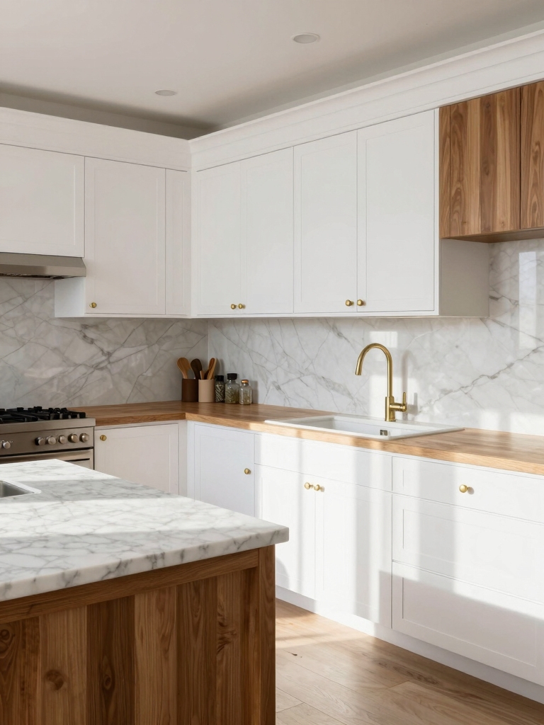 warm wood and white cabinets