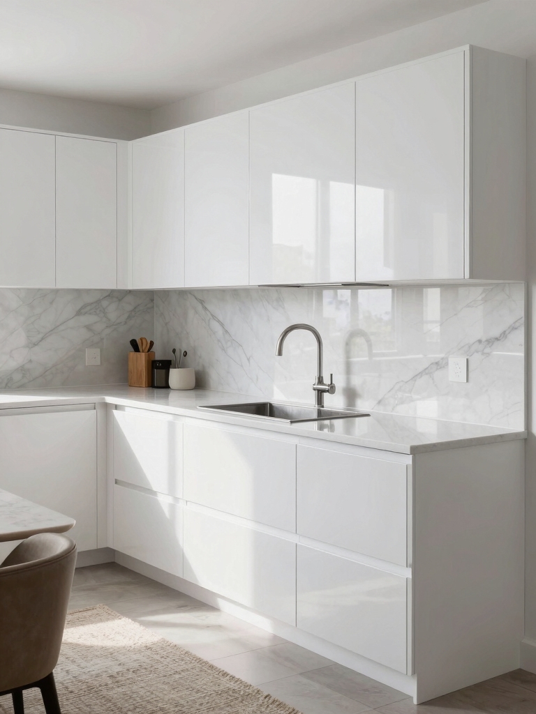 warmth in glossy kitchens